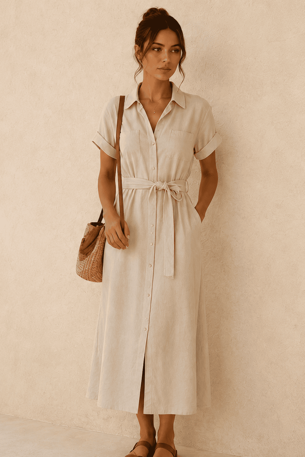 Linen Blend Shirt Dress