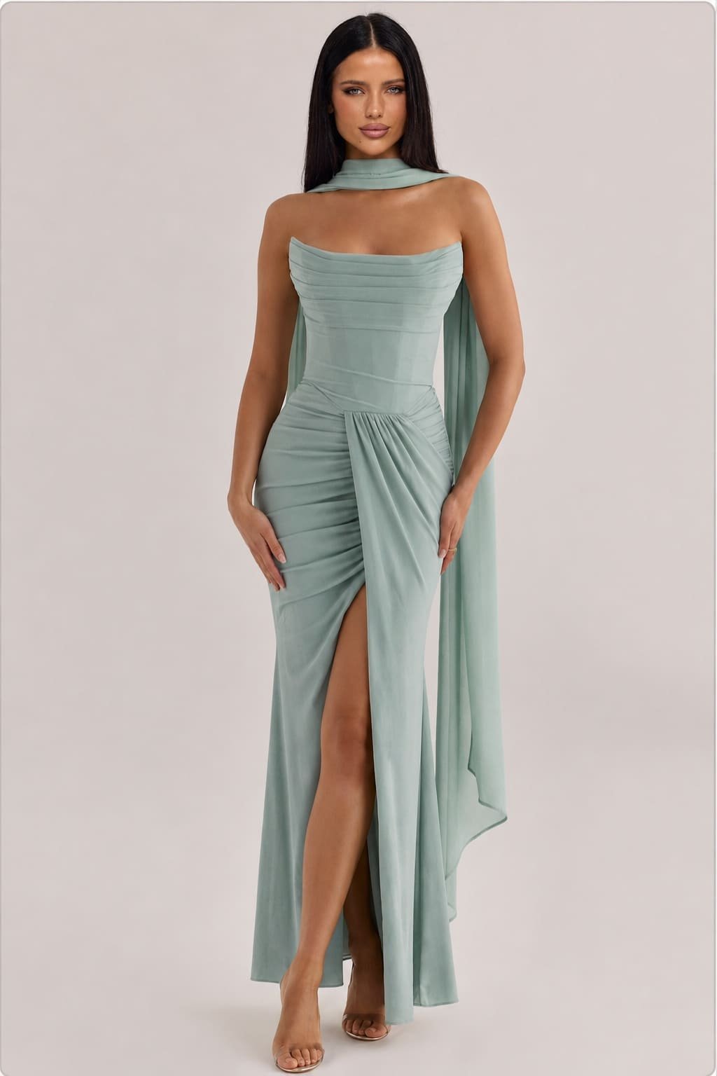 Mint Draped Halter Evening Dress