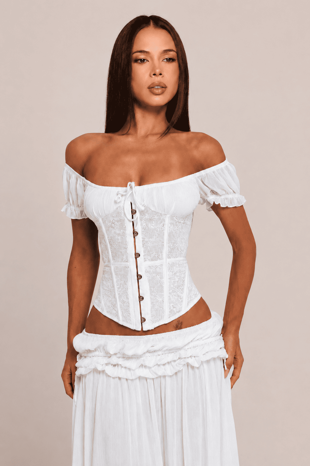 White Off-Shoulder Corset Set
