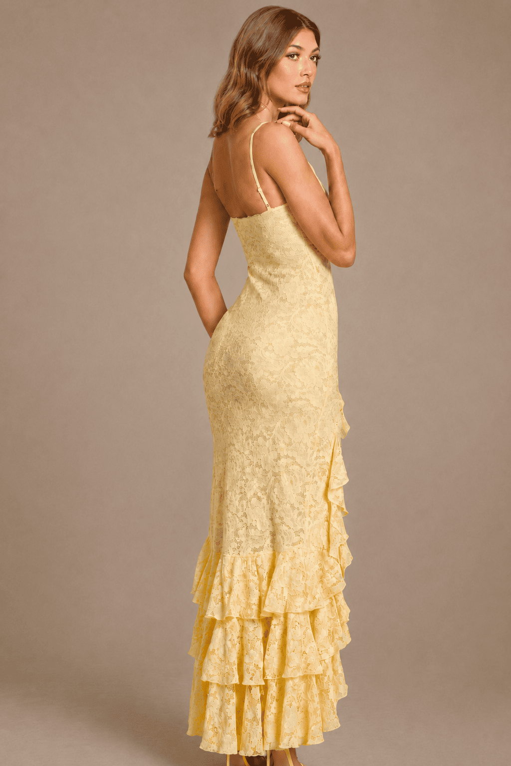 Yellow Lace Ruffle Maxi Dress