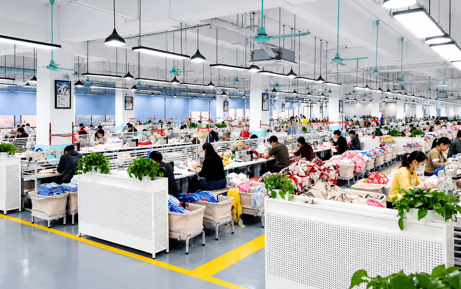 Duolan garment production workshop video cover showing sewing lines and apparel production